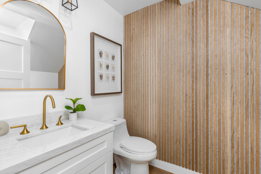 Transitional powder room photo in Los Angeles