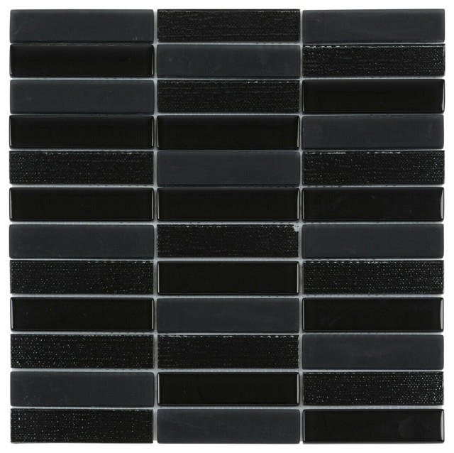 Black Glass Mosaic Tile Textured Matte, Black Mosaic Tile