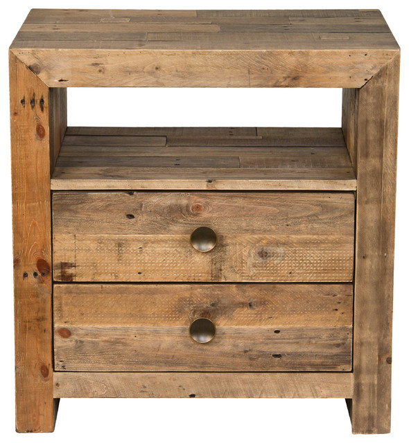 Norman Reclaimed Pine 2 Drawer Nightstand Distressed Natural by Kosas