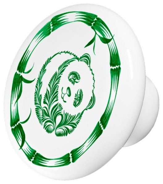 Folk Art Green Panda Bear With Bamboo Border Ceramic Cabinet