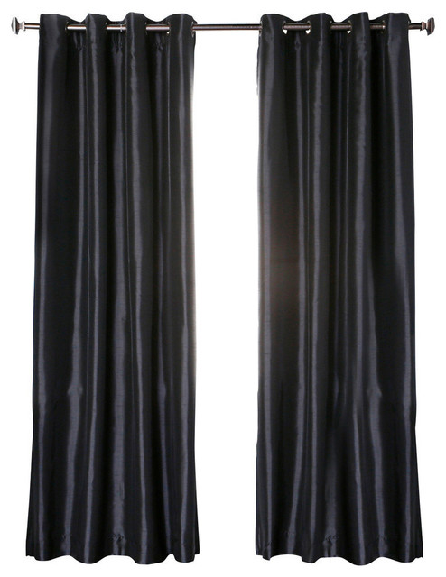 Dupioni Faux Silk Blackout Curtains, Pair, Black, 95"