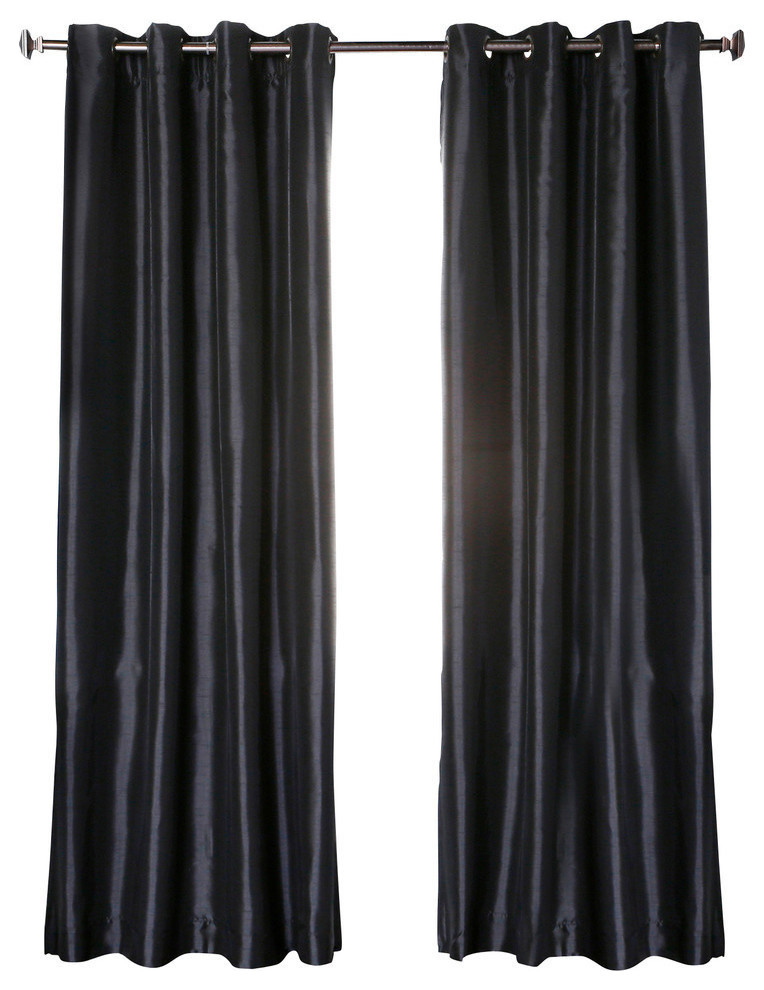 Dupioni Faux Silk Blackout Curtains, Pair, Black, 95"