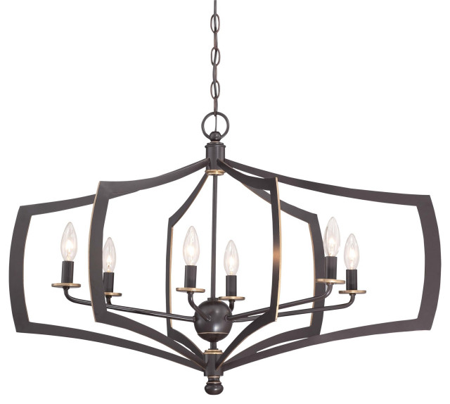 Minka Lavery 4376-579 6 Light Chandeliers - Downton Bronze with Gold Highlights