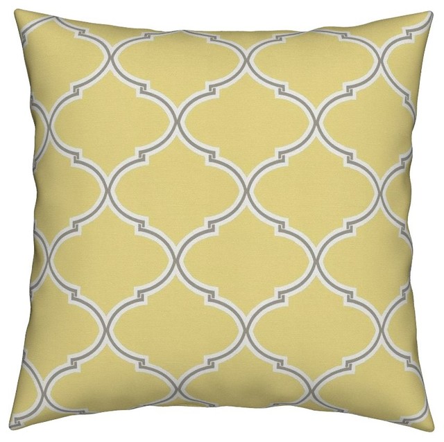 Yellow White Gray Quatrefoil Moroccan Throw Pillow Mediterranean