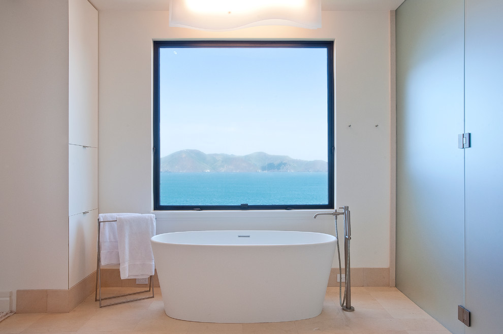 Photo of a contemporary bathroom in San Francisco with a freestanding tub.