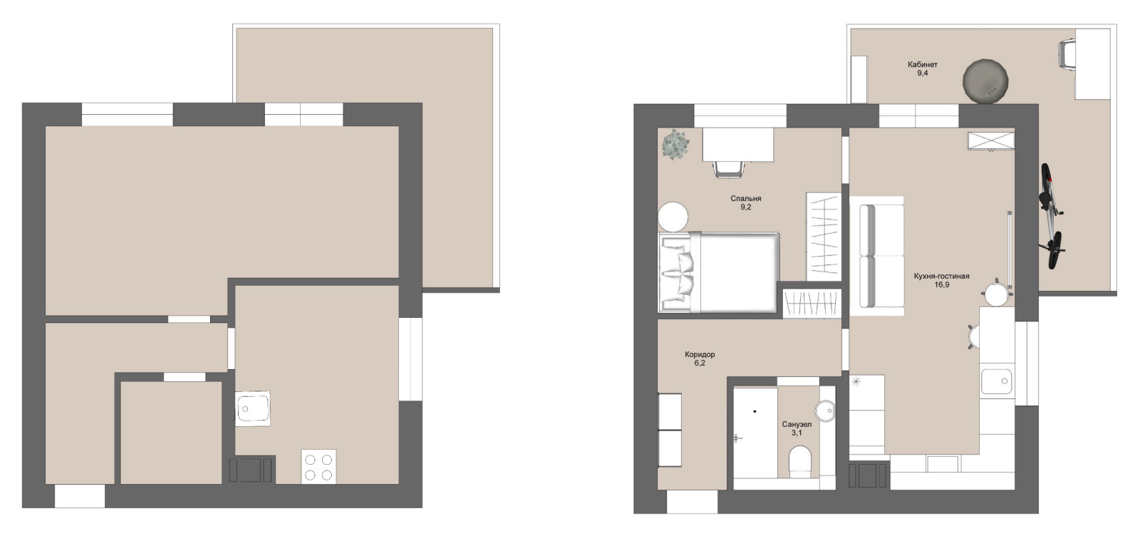 Планировка квартиры 36 кв.м в ЖК Краски Лета