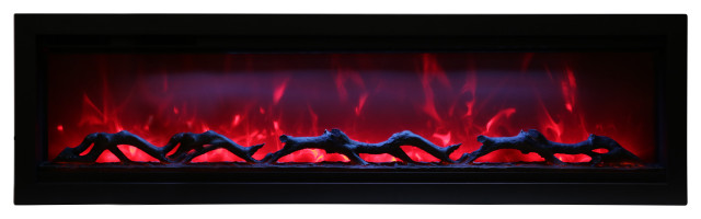 60" Clean face Electric Built-in with log and glass, black steel surround