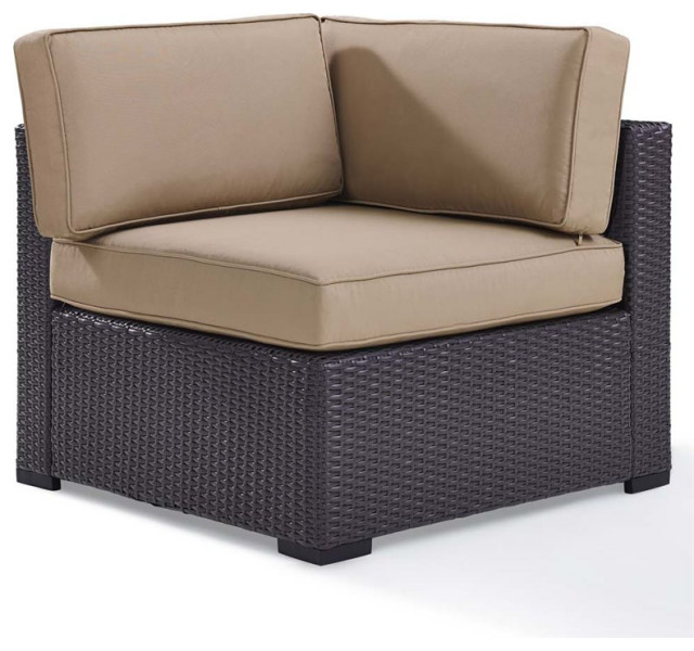 Pemberly Row Wicker Corner Patio Chair in Brown and Mocha Tropical