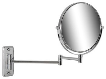 Wall Mounted Chrome Round 5x Magnifying Mirror With Double Arm