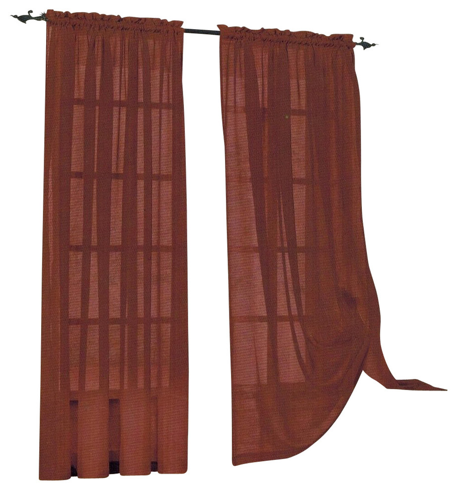 Set Of 2 Sheer Voile Curtain Panels 84" Long Chocolate Brown