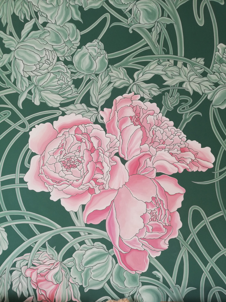 Дизайн проект комнаты для девочек. Роспись на стене в стиле Модерн