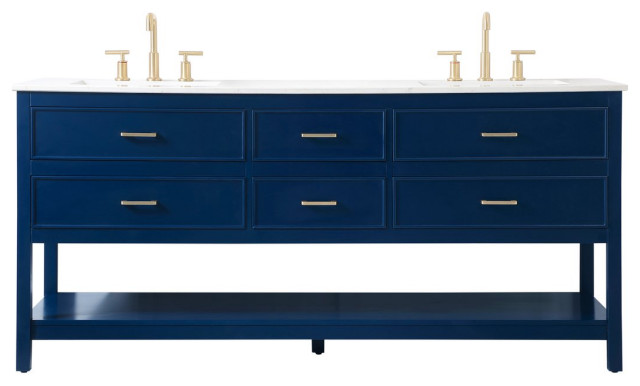 Elegant VF19072DBL 72"Double Bathroom Vanity, Blue - Transitional ...