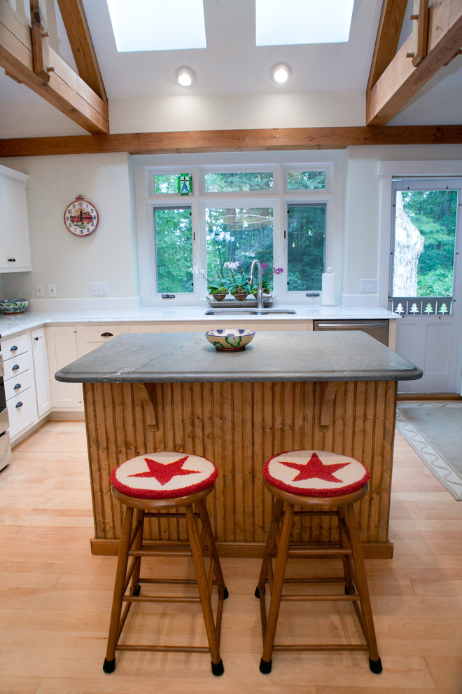 This is an example of an eclectic kitchen in Portland Maine.