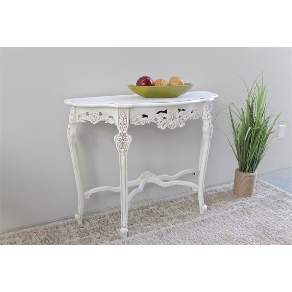 Pemberly Row Modern Wood Half Moon Wall Table in Antique White