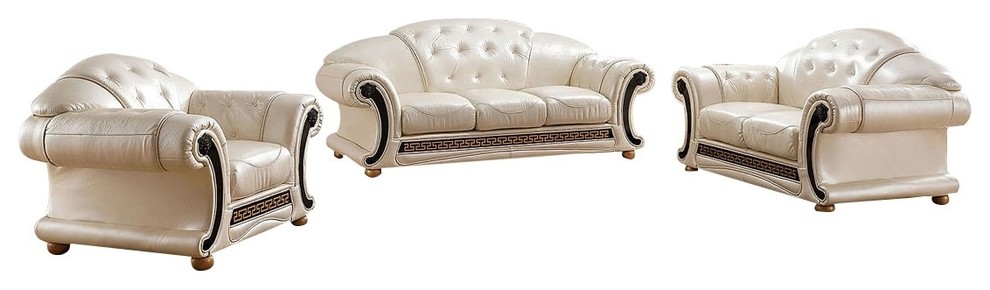 Apolo 3-Piece Leather Sofa Set, Pearl