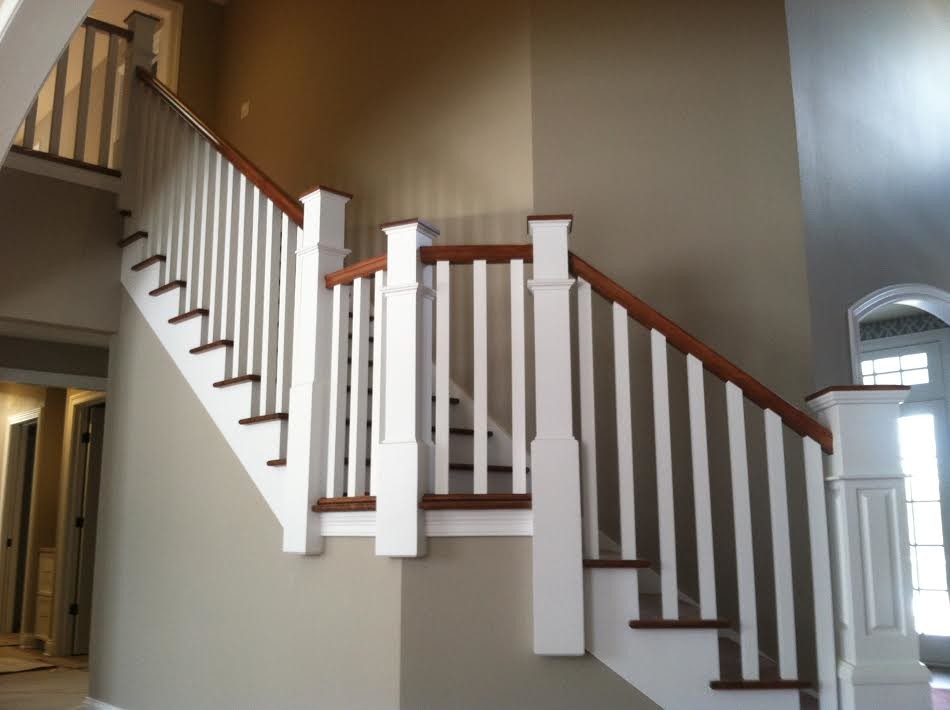 Staircase - large transitional wooden straight wood railing staircase idea with wooden risers