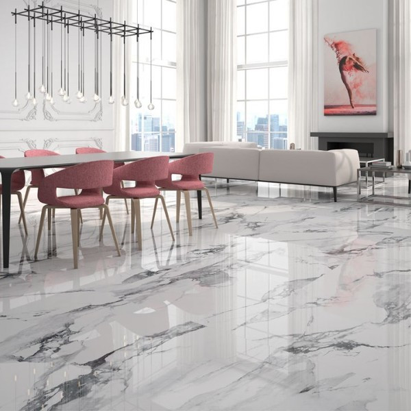 Crash White Marble Effect Floor Tiles, White Marble Effect Kitchen Floor Tiles