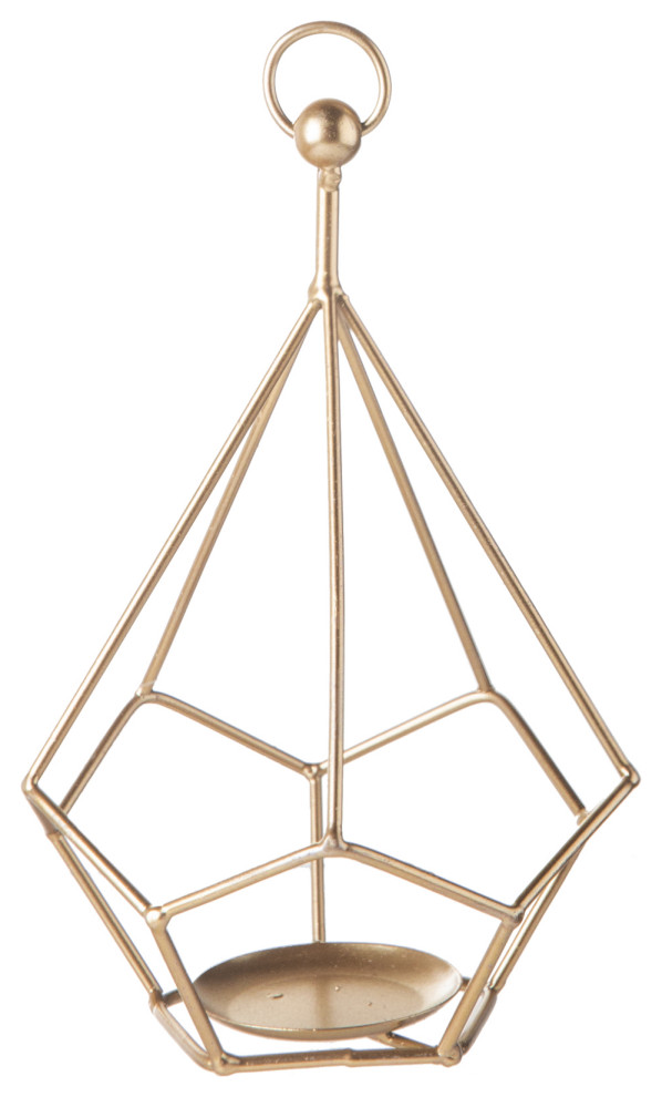 Octagon Metal Candle Holder Metallic Gold Finish, Small Contemporary