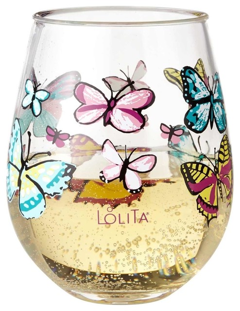 Erfly Set Of 2 Acrylic Stemless Wine Glass Contemporary Erfly Set Of 2 Acrylic Stemless Wine Glass