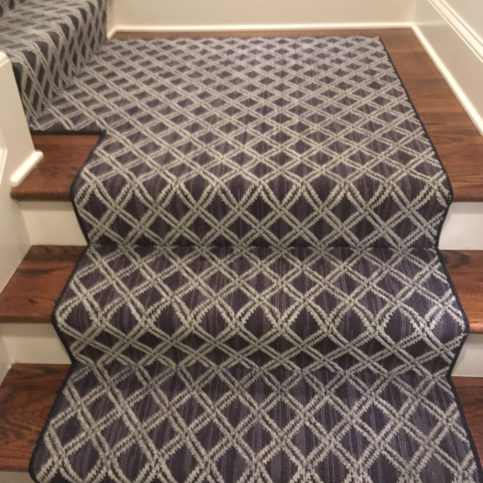 Blue and White Diamond Pattern Carpet Stair Runner Traditional