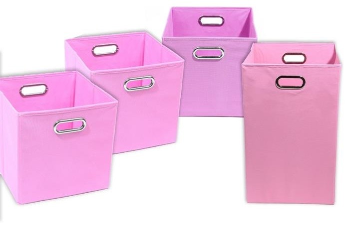 Rose Solid Pink Organization Bundle- 3 Storage Bins, 1 Laundry Hamper