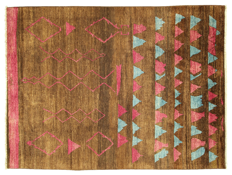 New Modern Brown Pink & Blue Rug 9'x12' Tribal Oriental Hand Knotted Wool MC133
