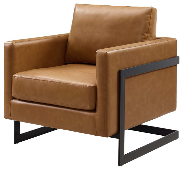 Accent Chair, Faux Vegan Leather, Black Tan, Modern, Living Lounge