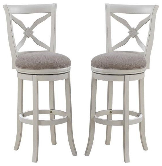 Home Square 2 Piece Swivel Wood Bar Stool Set in Distressed Antique
