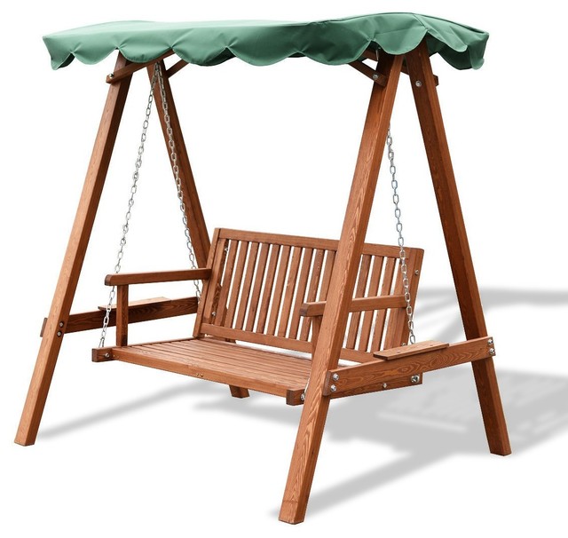 Modern Outdoor 2 Person Larch Wooden Swing Love seat
