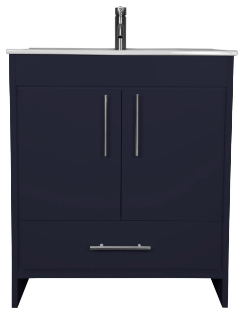 Pacific 30" Vanity With Integrated Ceramic Top and Brushed Nickel Handles - Contemporary ...