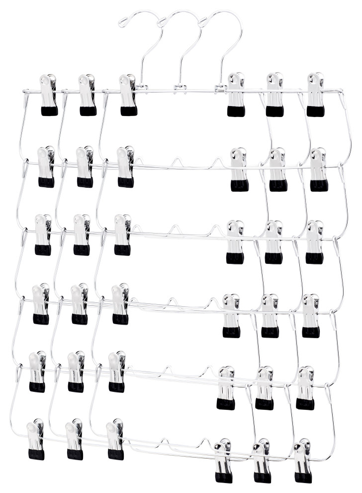 Ustech Chrome Metal 6Tier Skirt Hanger 3Pack Contemporary Clothes Hangers by Virventures