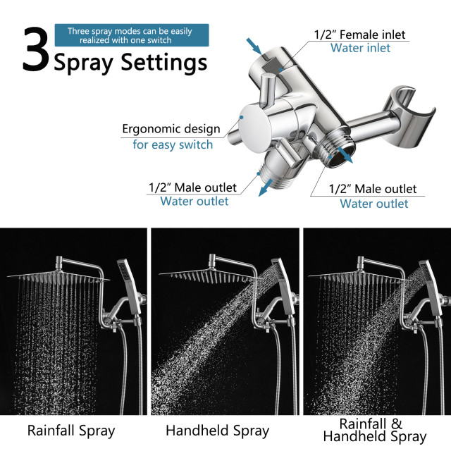 10" Rainfall Shower Head With Handheld and Adjustable Extension Arm ...