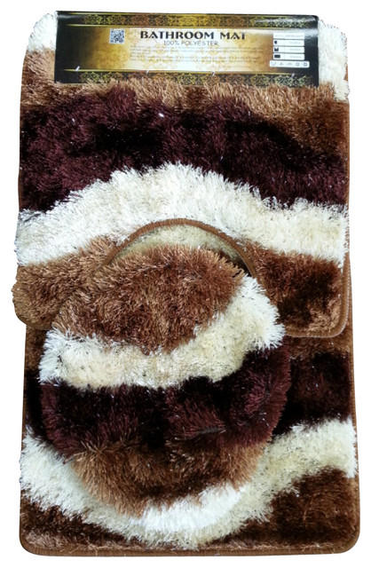 Contemporary Bathroom Mats beige/brown plush bathroom mat 3-pc-set, 100% polyester hand Contemporary Bathroom Mats beige/brown plush bathroom mat 3-pc-set, 100% polyester hand