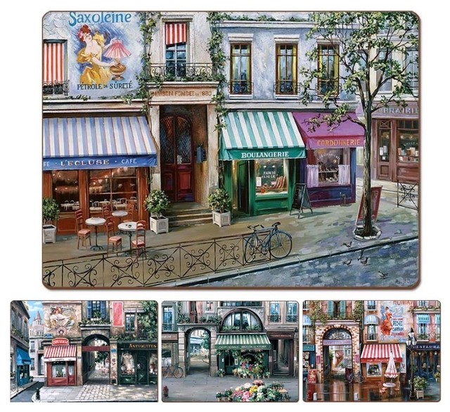 CorkBack Hardboard Placemats Paris Street Set of 4 Contemporary