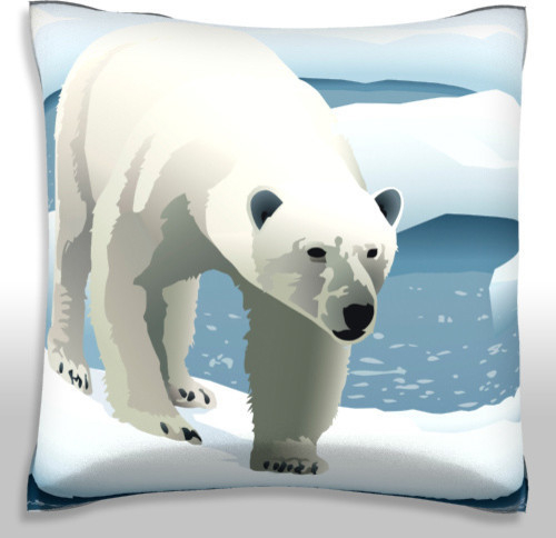 Polar Bear Prowling Ice Floe Pillow. Polyester Velour Throw Pillow