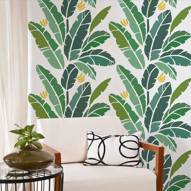 Tropical Wall Decor banana leaf allover stencil, easy diy wall decor - tropical - wall Tropical Wall Decor banana leaf allover stencil, easy diy wall decor - tropical - wall