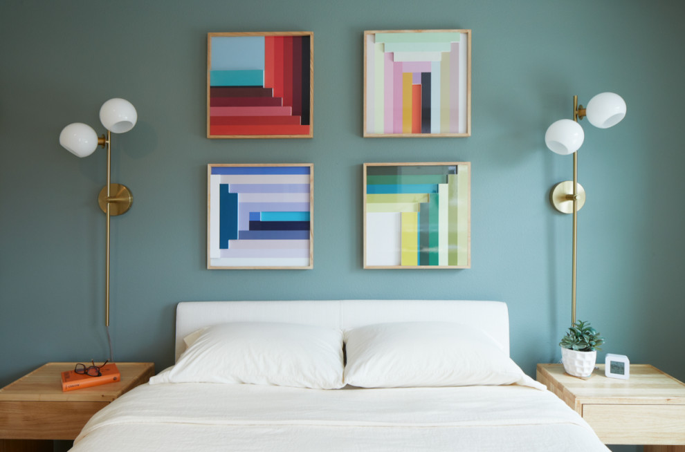 Idee per una piccola camera degli ospiti minimalista con pareti verdi