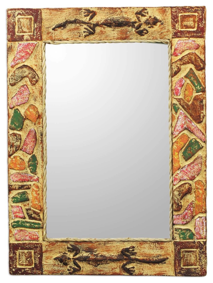 African Lizards Mirror, Ghana Southwestern Wall Mirrors by NOVICA