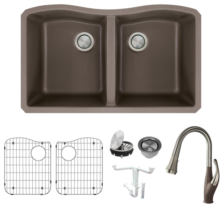 Aversa Granite 32" Undermount Kitchen Sink Kit, Espresso