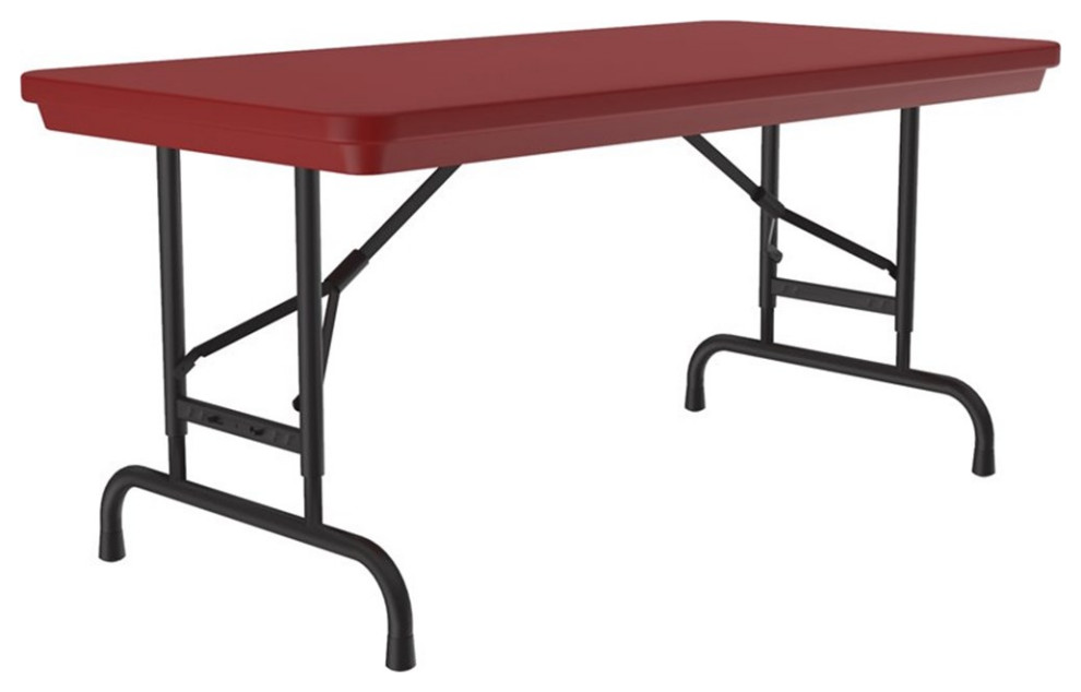 Pemberly Row 22-32" Adjustable Plastic Resin & Steel Folding Table in Red/Black