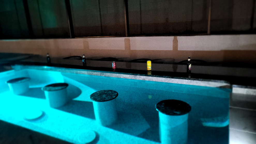 Party Pool in Apopka with Bar, Spa, Sun Ledge and Table.