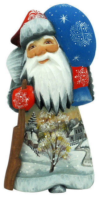 G Debrekht Snow Day Yuletide Santa Hand-Painted Wood Carving