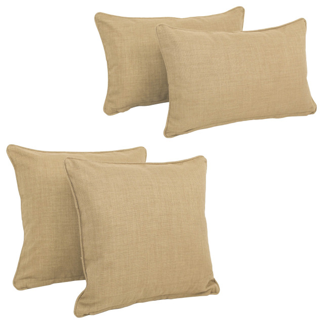 DoubleCorded Solid Outdoor Throw Pillows With Inserts, Set of 4