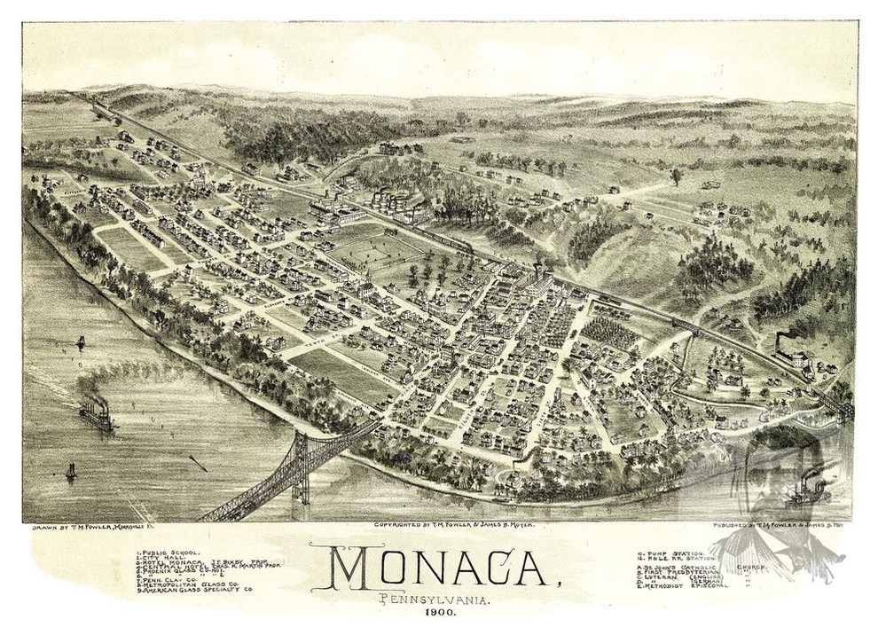 Old Map of Monaca Pennsylvania 1900, Vintage Map Art Print, 24"x36