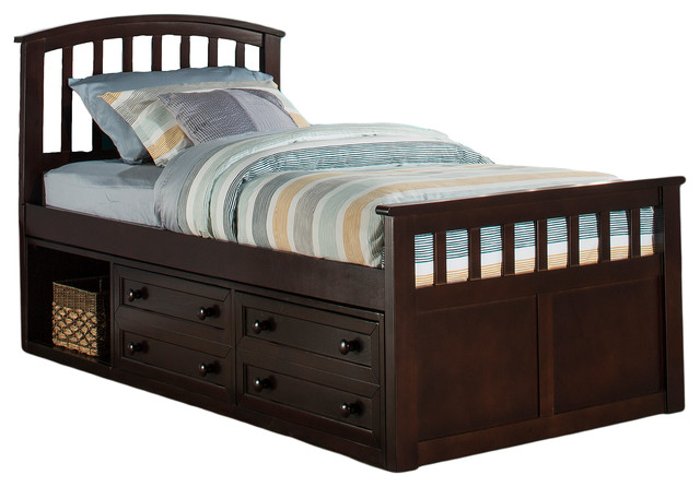 Dolan Chocolate Twin Captains Bed Transitional Kids Beds By