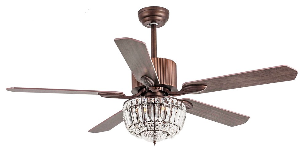 Rustic 52 Crystal Ceiling Fan With 3 Light 5 Blades Bronze