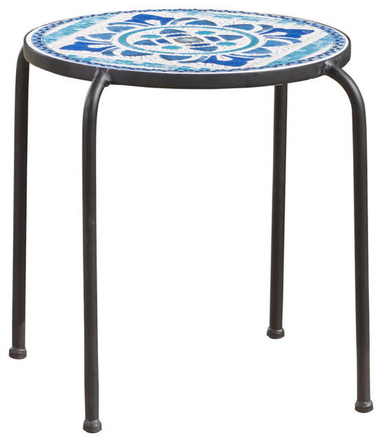 Gdf Studio Sindarin Outdoor Blue And White Ceramic Tile Iron Frame Gdf Studio Sindarin Outdoor Blue And White Ceramic Tile Iron Frame Side Table
