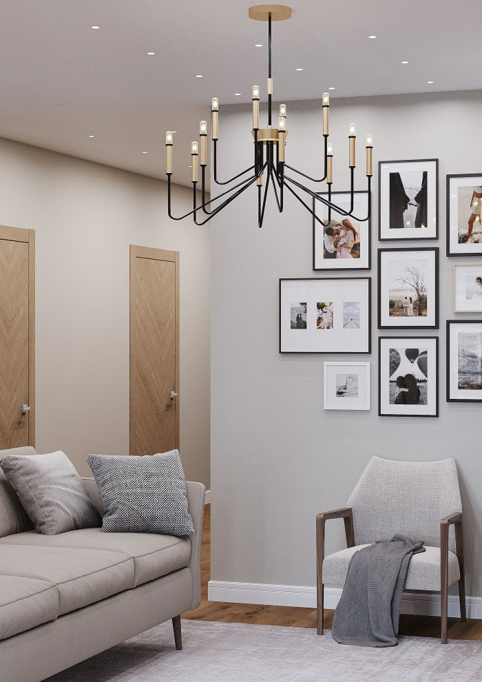 Кухня-гостиная в современном стиле с элементами классики