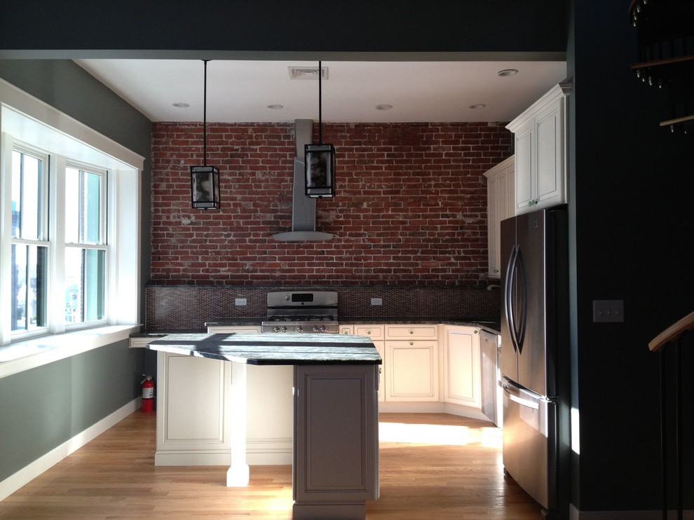 Example of a transitional kitchen design in Boston