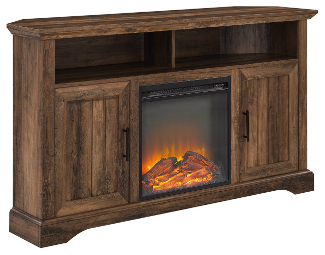 Modern Farmhouse TV Stand, Electric Fireplace and Grooved Doors